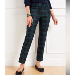 Theory Womens Gingham Plaid Wool Trouser Pants 10 Blue Green Holiday Academia